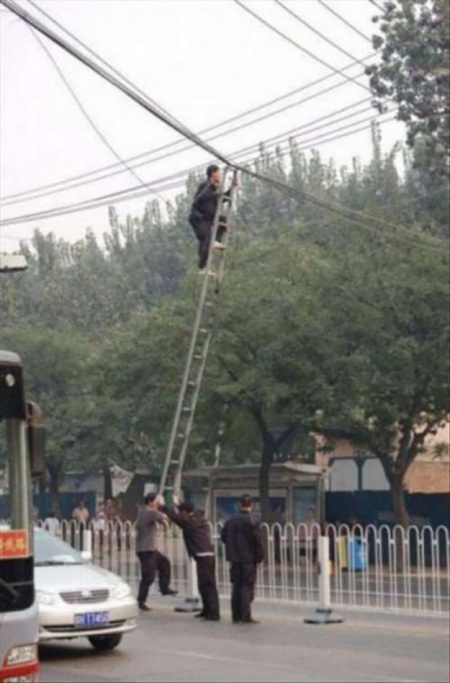 Give a Ladder a Leg Up To Check On Those Power Lines #1